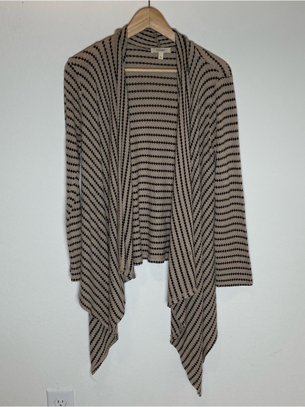 Meraki Brown Striped Open Knit Layering Cardigan Asymmetrical Size Small